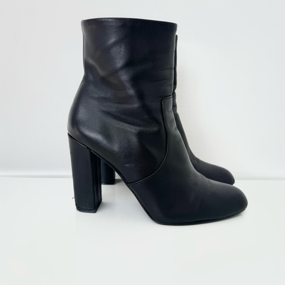 Steve Madden Editor black leather mid-calf bootie with almond toe size 7.5 - Picture 1 of 9